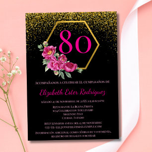 Invitation Espagnol Exquise Black Gold & Rose 80e anniversair
