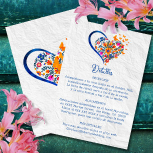 Invitation Espagnol Floral Heart & Butterflies Mariage mexica
