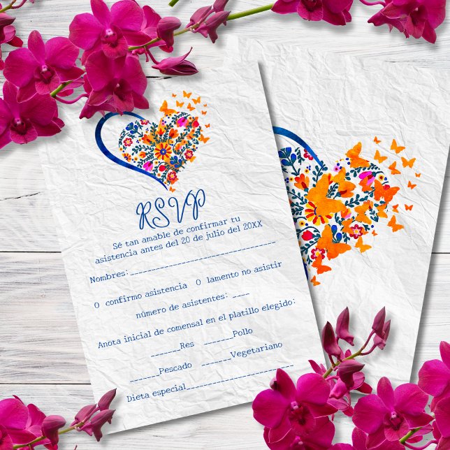 Invitation Espagnol Floral Heart & Butterflies Mariage mexica (Créateur téléchargé)
