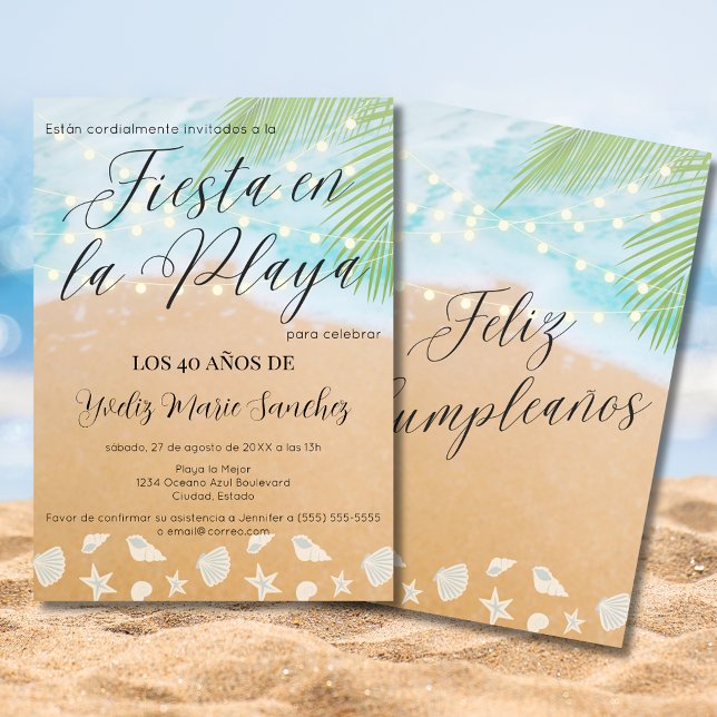 Invitation Espagnol Fun Beach Sand Shore 40ème anniversaire f (Créateur téléchargé)
