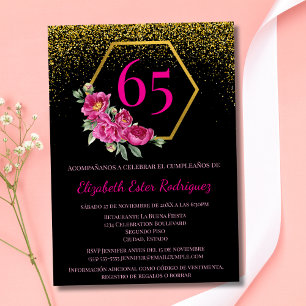 Invitation Espagnol Glamour rose Noir 65e anniversaire