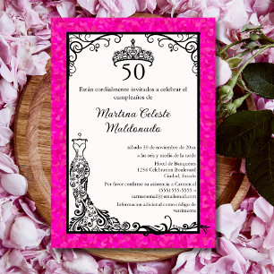 Invitation Espagnol Hot rose Black Classy 50ème anniversaire