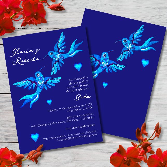 Invitation Espagnol, Invitación Boda Mexicana Colibrí Azul (Créateur téléchargé)