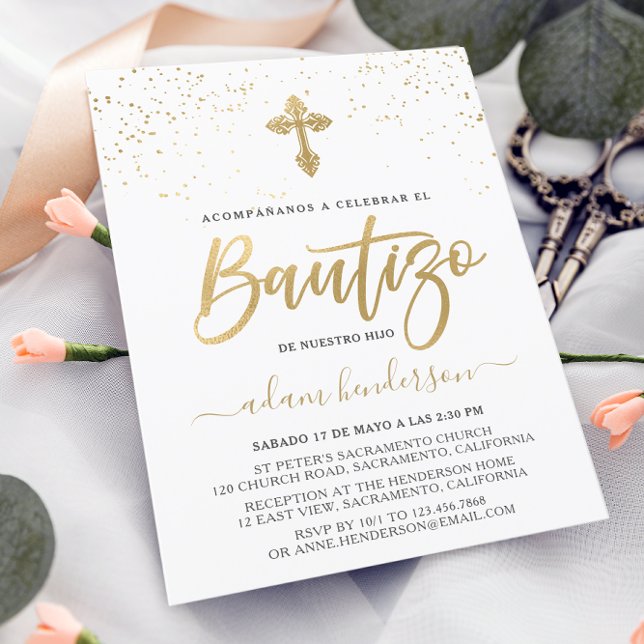 Invitation Espagnol Invitacion De Bautizo Gold (Créateur téléchargé)