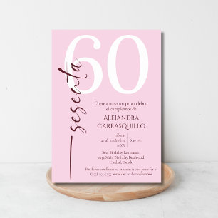 Invitation Espagnol minimaliste rose élégant 60e anniversaire