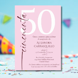 Invitation Espagnol minimaliste rose femme 50e anniversaire