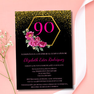 Invitation Espagnol moderne Black Gold & Pink 90e anniversair
