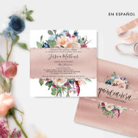 Espagnol, Pastel Floral et Rose Gold Quinceañera