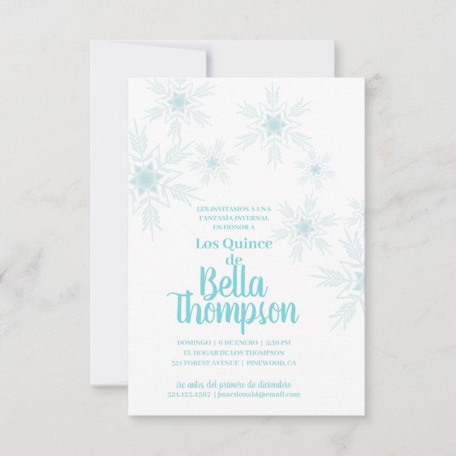 Invitation ESPAGNOL quinceañera HIVER WONDERLAND (Devant)