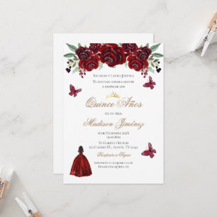 Invitation Espagnol Quinceanera invitation floral 