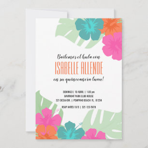 Invitation ESPAGNOL quinceañera TROPICAL LUAU floral clair
