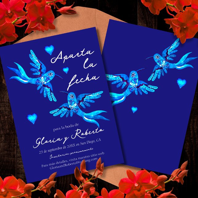 Invitation Espagnol, Réservez la Date Mariage Colibri Bleu (Créateur téléchargé)