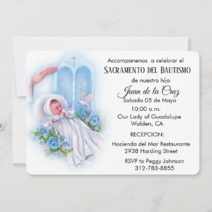 Invitation Espagnol Vintage Bébé Catholique Écriture Florale