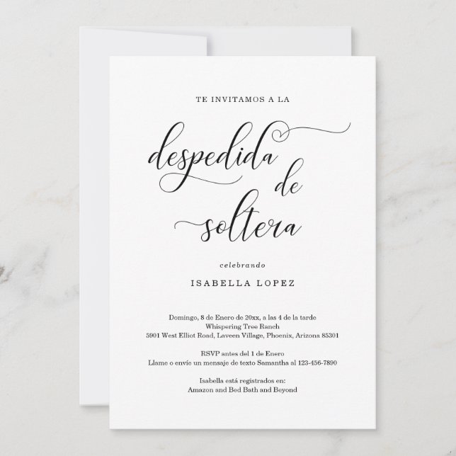 Invitation Espagnole de douche nuptiale (Devant)