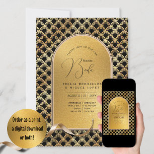 Invitation Espanol Invitación Boda Elegant Mariage d'or noir