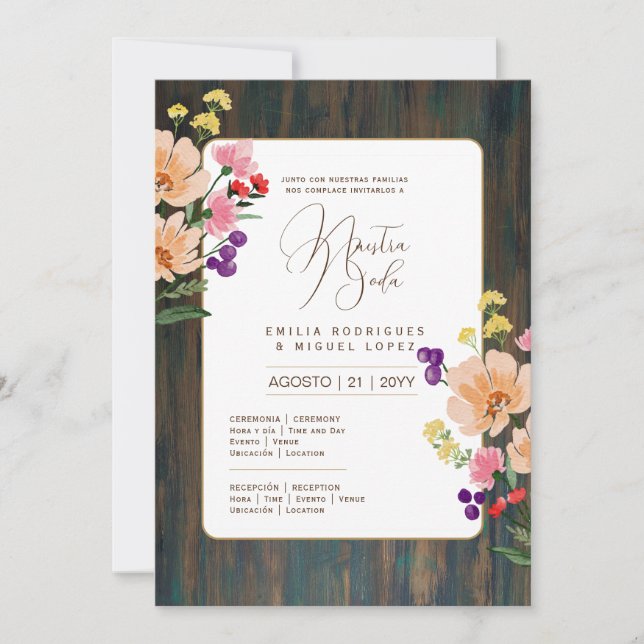 Invitation Espanol Invitación de Boda Floral Mariage Rustic I (Devant)