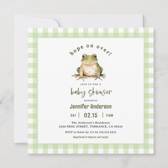Invitation Espoir sur le Carré de Baby shower de grenouille (Devant)