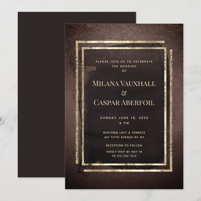 Invitation Espresso grillé Mocha & Soft Gold Wedding Party (Devant / Derrière)
