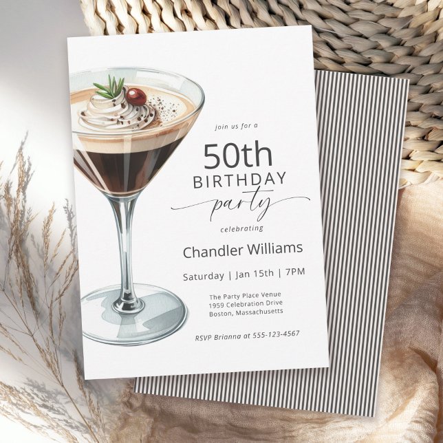 Invitation Espresso Martini Cocktail 50e fête d'anniversaire (Available in both printed and paperless digital download formats.)