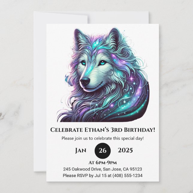 Invitation Esprit Galactique Wolf Anniversaire (Devant)
