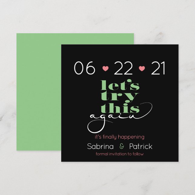 Invitation Essayer de nouveau Coral Pistachio Green Savethe D (Devant / Derrière)