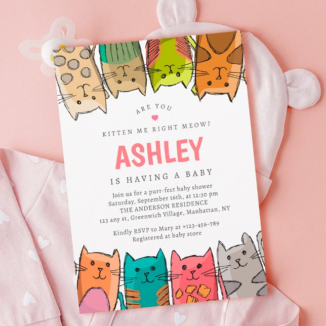 Invitation Est-Ce Que Tu Me Kitten, C'Est Juste ? Baby shower (Are you kitten me right meow baby shower invitation)