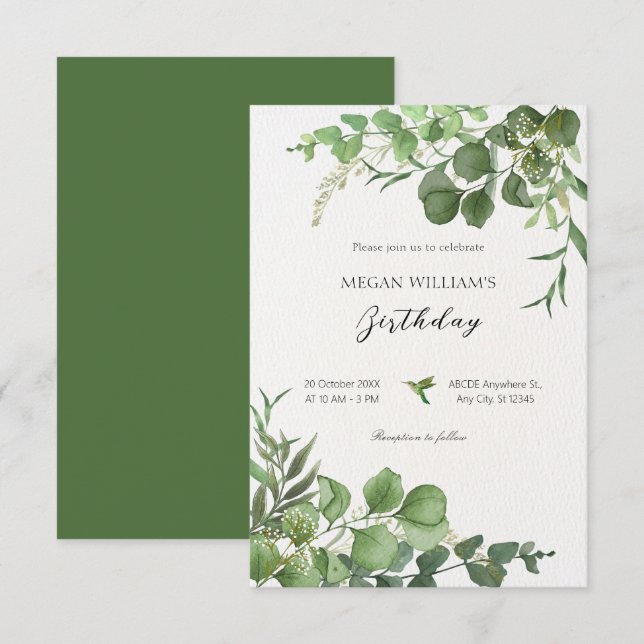 Invitation Esthétique Green feuilles plante élégant (Devant / Derrière)