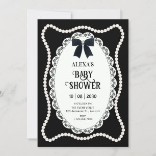Invitation esthétique noire élégante bébé shower perle arc