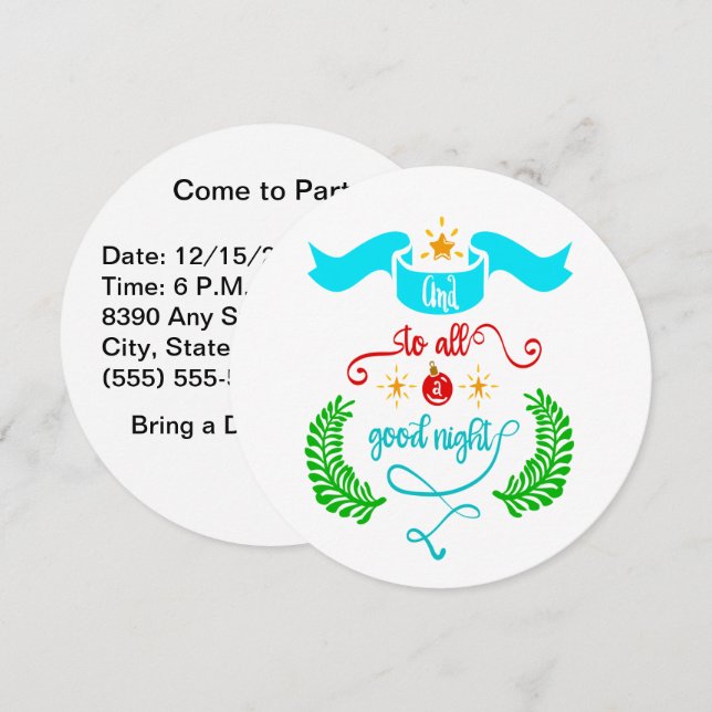 Invitation Et à tous une bonne nuit Typographie de Noël (Devant / Derrière)