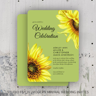 Invitation Etanchéité Sunflower Mariage vert clair