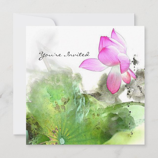 Invitation ÉTANG LOTUS l art de peinture de brosse de Chinois (Devant)