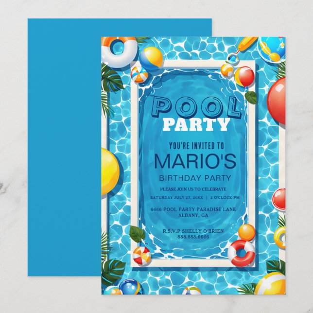 Invitation Eté Anniversaire Bassh, Baignade Personnalisable (Devant / Derrière)