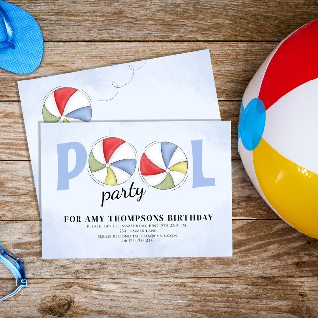 Invitation Été Anniversaire Piscine Party Beach Balls (Pool party beach balls invitations)