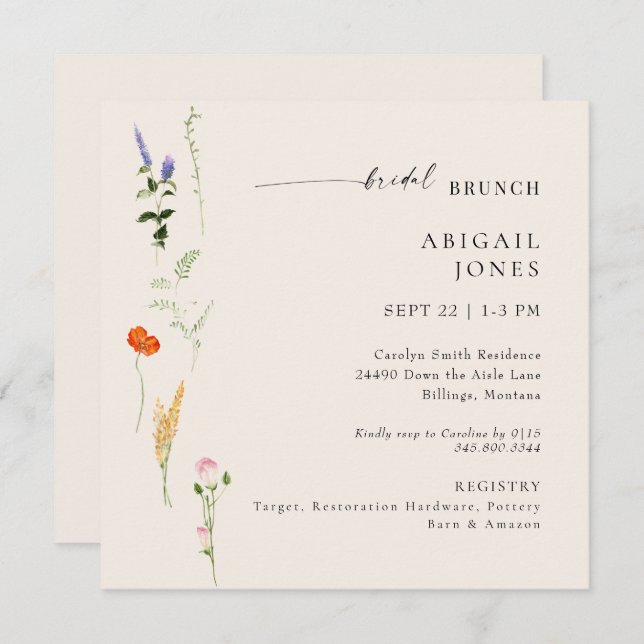Invitation Été Aquarelle Florale Bridal Brunch (Devant / Derrière)
