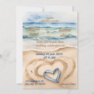 Invitation été aquarelle plage océan bleu mariage
