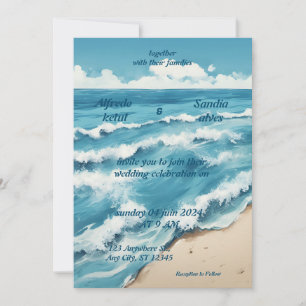 Invitation été aquarelle plage océan bleu mariage