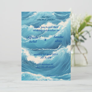 Invitation été aquarelle plage océan bleu mariage
