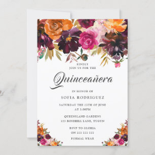 Invitation Été Automne Bourgogne Floral Automne Quinceanera P