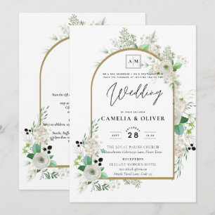 Invitation Été Blanc Roses Émeraude Sage Verdure MARIAGE