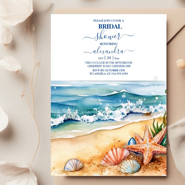 Invitation Été Bleu Océan Vagues Plage Tropicale Bridal (Créateur téléchargé)