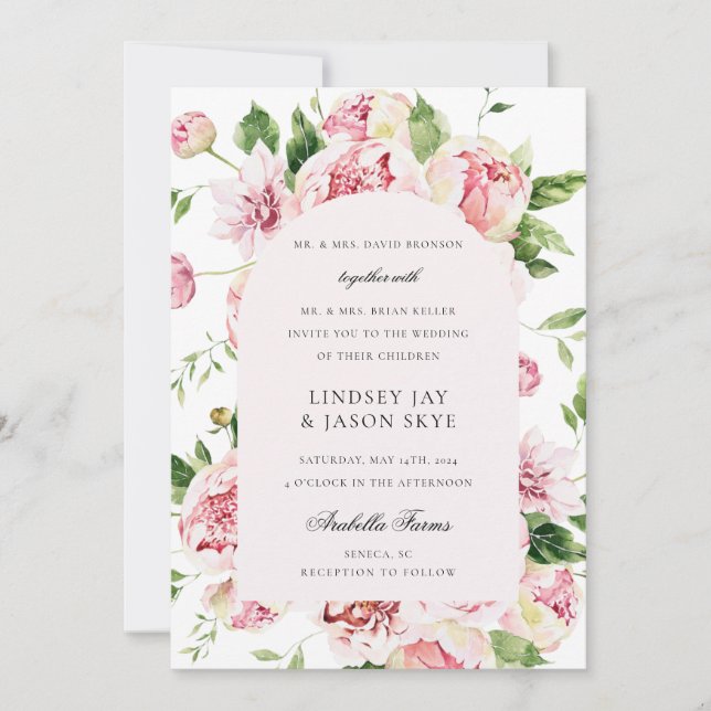 Invitation Été Botanique Arc Vert Pink Floral Mariage (Devant)