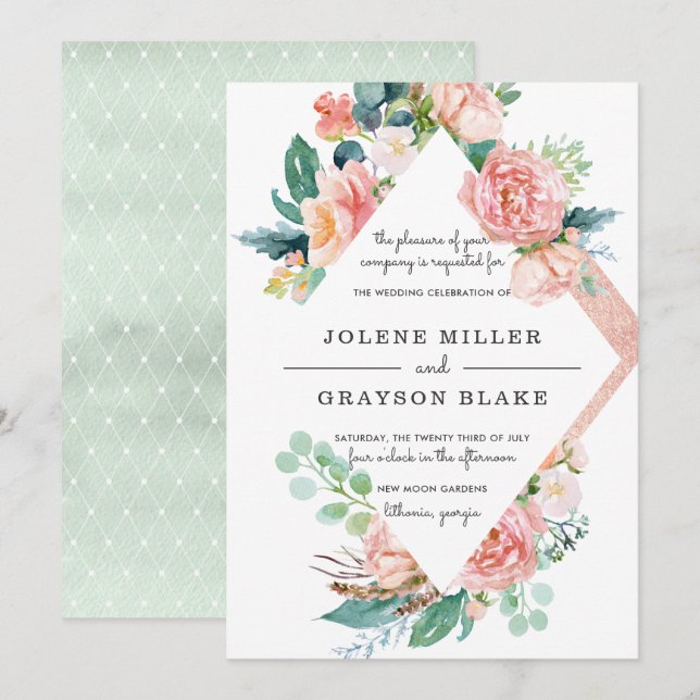 Invitation Été bouillonnant | Mariage floral aquarelle (Devant / Derrière)