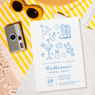 Invitation Été Chic Bleu Mariage Plage Fête de Fiançailles De