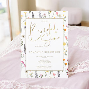 Invitation Été chic fleurs sauvages or script nuptiale douche