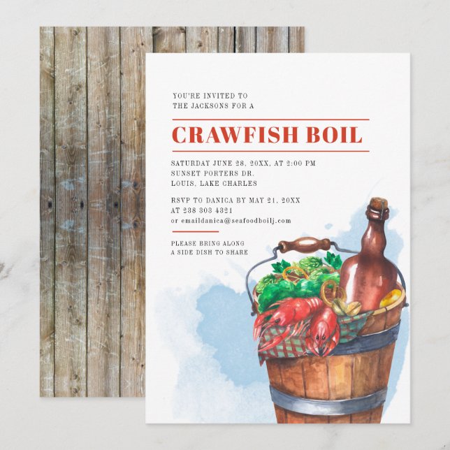 Invitation Été Famille Crawfish Boire Fête de fruits de mer (Devant / Derrière)