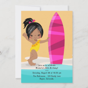 Invitation Été Fille Noire Fête d'anniversaire sur la plage