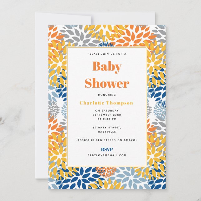 Invitation Été Floral Abstrait Couleurs vives Baby shower (Devant)