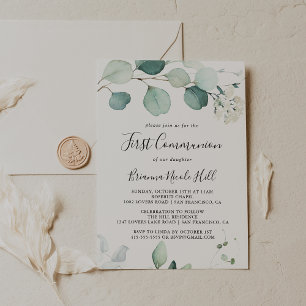 Invitation Été Green Eucalyptus Foliage Première communion