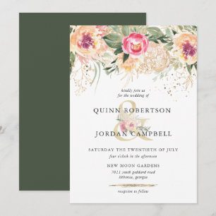 Invitation Été indien   Mariage aux pivoines roses à l'aquare
