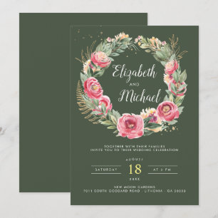 Invitation Été indien   Mariage aux pivoines roses à l'aquare